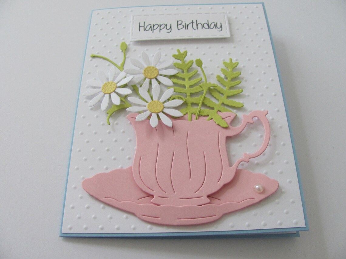 Tea Cup Birthday Card Flower Birthday Card Birthday Card for Etsy