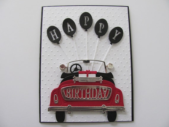 Handmade Birthday Card, Happy Birthday  Balloon Card, Birthday Card, Greeting Card, Birthday Car Card, Convertible Car Card, Masculine Card