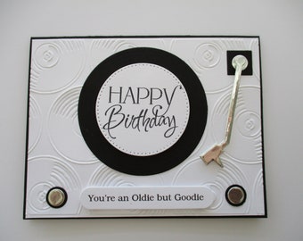 Greeting Card Handmade, Happy Birthday Card, Oldlie But Goodie Birthday Card, Record Card, Birthday, Record Player Card, Records, Birthday