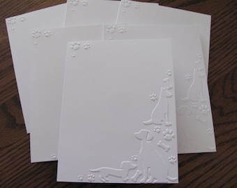 Embossed Dog Cards, White Embossed Dog Cards, Dog Paw Print Card Set, Dog Stationery Set,  Embossed Cards, Thank You Cards, Dog Cards