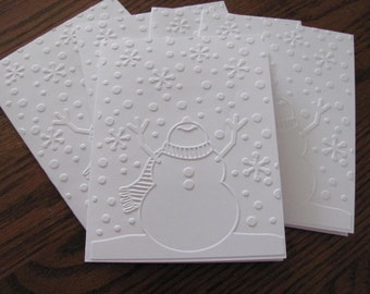Snowman Christmas Card Set: White Embossed Snowman Cards, Set of 12