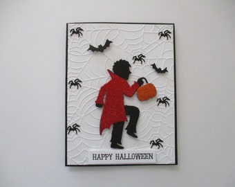 Happy Halloween Vampire Card, Greeting Card Handmade, Halloween Card, Kids Halloween Card, Spooky Card, Spider Web, Spiders, Pumpkin,Vampire