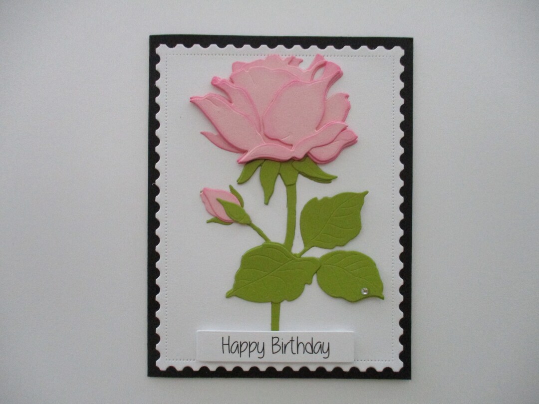 Handmade Pink Rose Birthday Card: Die Cut Greeting Card - Etsy