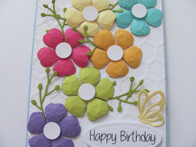 Colorful Happy Birthday Flower Card, Embossed Birthday Card, Handmade Birthday card, Birthday Card, Birthday Flowers, Happy Birthday Cards image 6