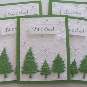 Christmas Tree Cards, Let it Snow Card Set, Holiday Card Set, Christmas Trees, Holiday Cards, Merry Christmas,Embossed Cards, Set of 5, Tree