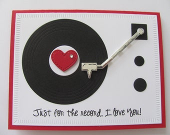 Handmade Valentine's Day Card, Valentines Day Card, Record I Love/We You Card, Just for the record, I Love You, Greeting Card,Valentines Day