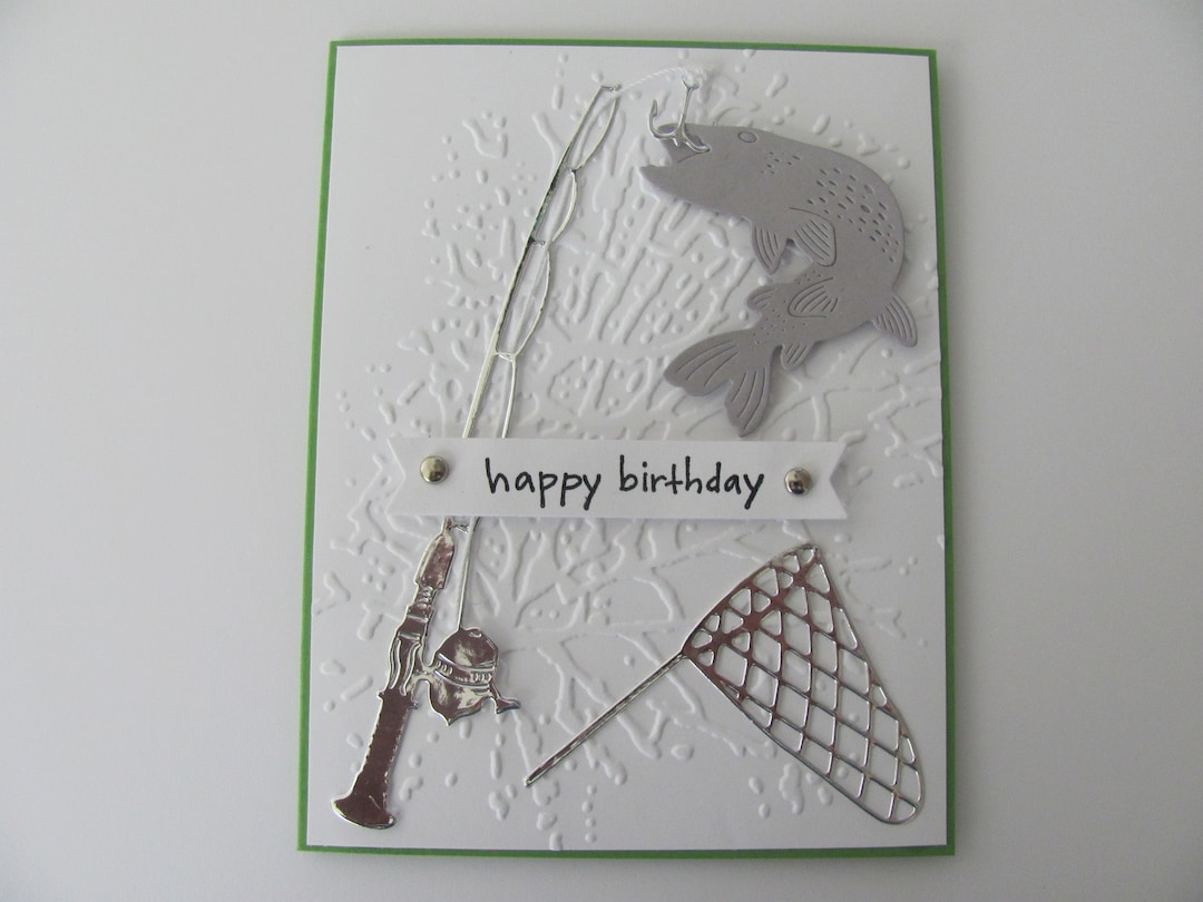 Happy Birthday Card, Birthday Fishing Card, Fishing Card, Fish Card,  Embossed Fishing Card, Angler Card, Embossed Cards, Handmade Cards 