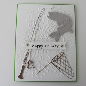 Happy Birthday Card, Birthday Fishing Card, Fishing Card, Fish Card, Embossed Fishing Card, Angler Card, Embossed Cards, Handmade Cards
