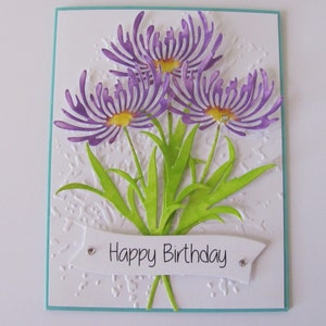 Happy Birthday Card, Handmade Greeting Card, Happy Birthday, Embossed Birthday Card, Purple, Flowers, Flower Birthday Card, Wild Flowers