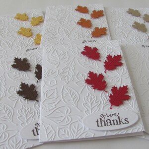 Give Thanks Card Set of 6, Fall Note Card Set, Autumn Greeting Cards, White Embossed Fall Cards, Embossed Leaf Cards, Fall Cards, Leaves bild 3