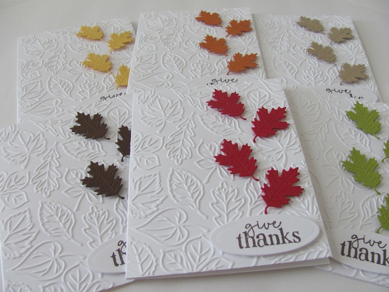 Give Thanks Card Set of 6, Fall Note Card Set, Autumn Greeting Cards, White Embossed Fall Cards, Embossed Leaf Cards, Fall Cards, Leaves bild 3