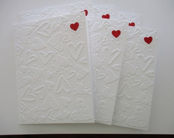 Greeting Cards Handmade, Valentines Card Set of 6, Valentines Day Cards,Thank You Cards,Teacher Valentines Cards, Red Hearts, Embossed Cards