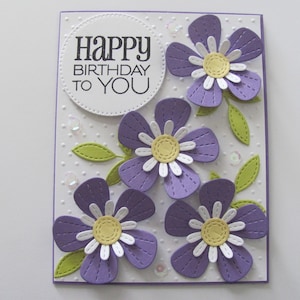 Embossed Purple Flower Happy Birthday Card, Handmade