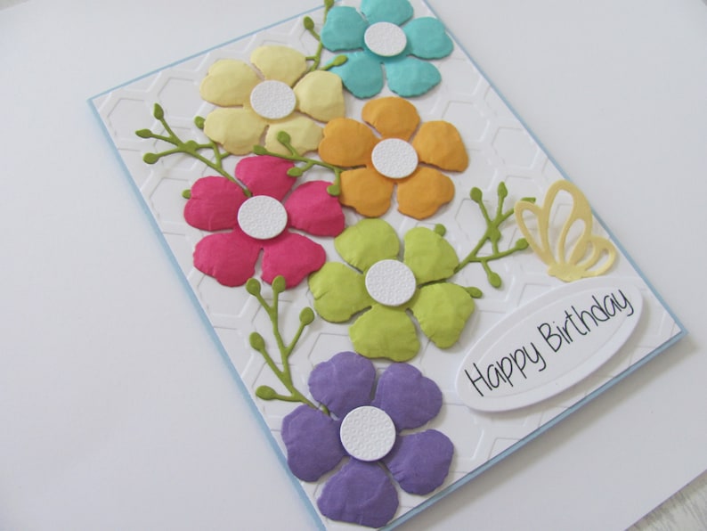 Colorful Happy Birthday Flower Card, Embossed Birthday Card, Handmade Birthday card, Birthday Card, Birthday Flowers, Happy Birthday Cards image 4