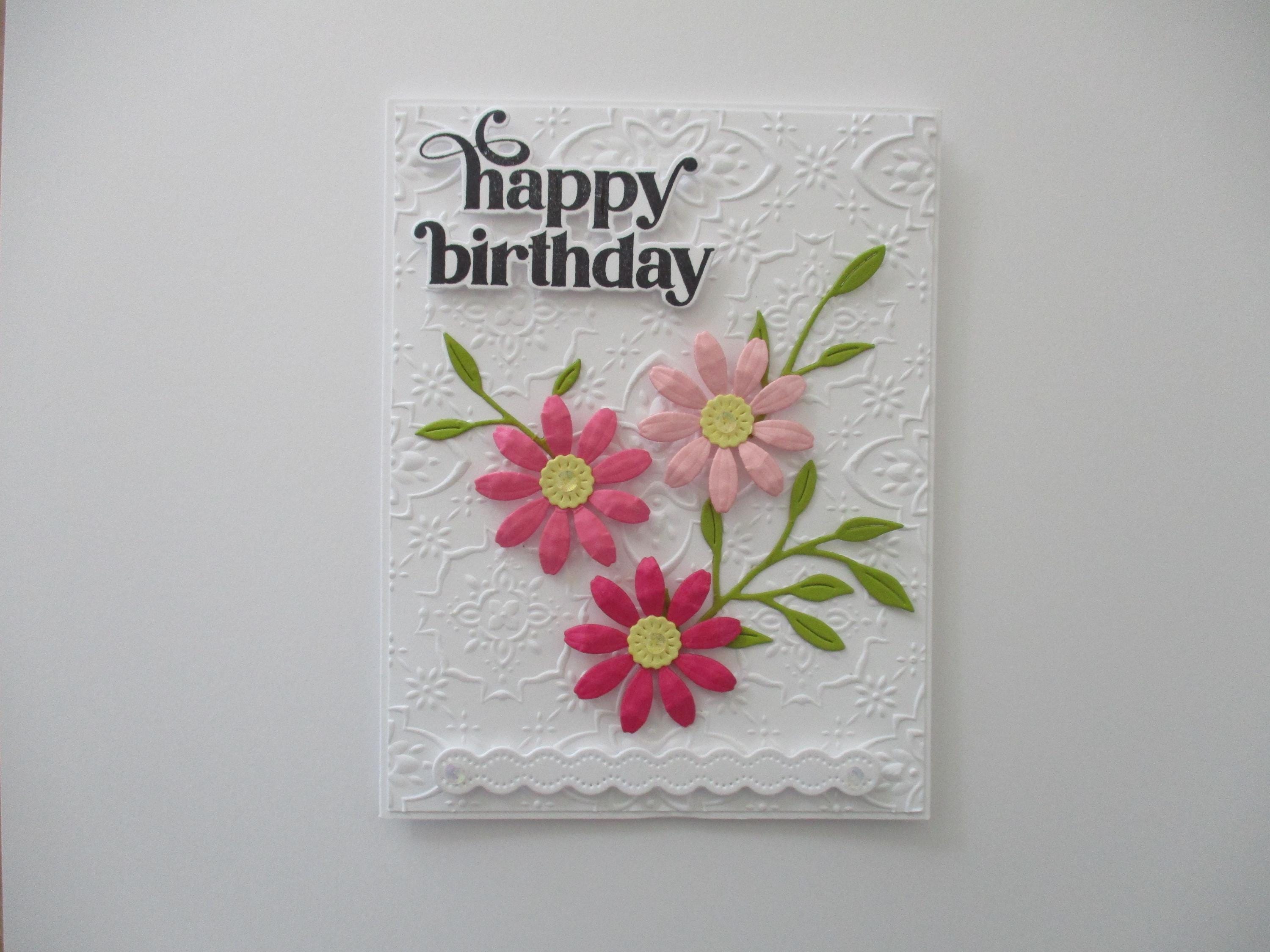 Happy Birthday Flower Card, Handmade Greeting Card, Happy Birthday Card ...