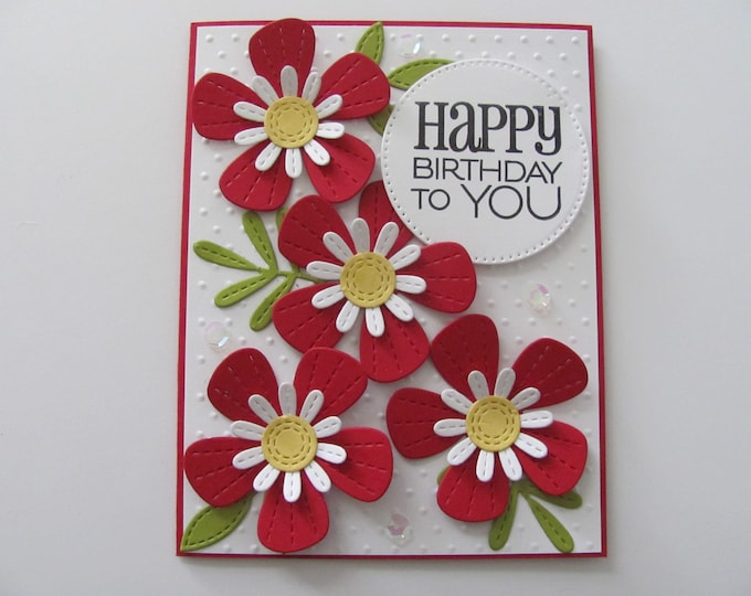 Birthday Flower Card Embossed Birthday Card Handmade Etsy