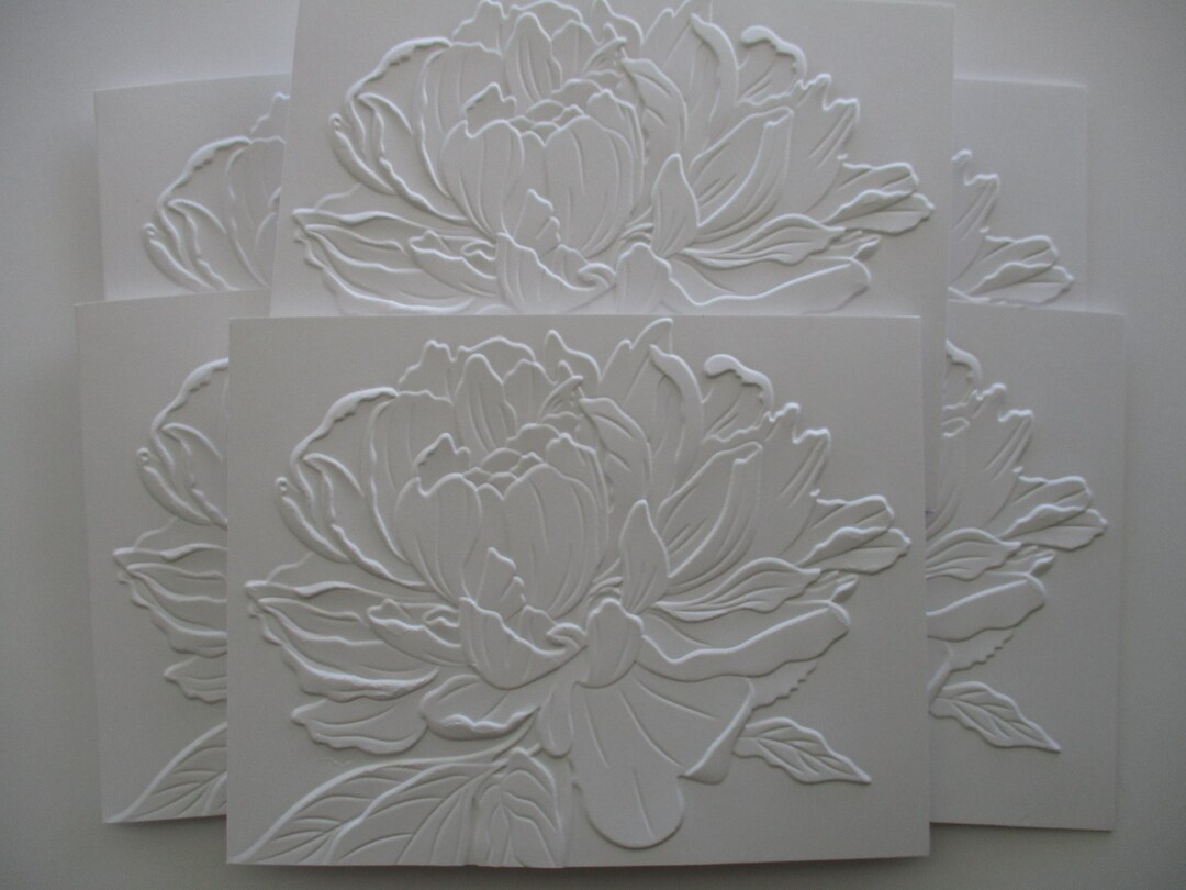Embossed White Peony Flower Note Card Set, Set of 6 Floral Card Set ...