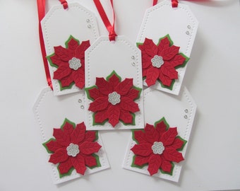 Christmas Tags, Poinsettia Tags , Christmas Tag, Holiday Gift Tags, Poinsettia Christmas Gift Tags, Gift Tags, Christmas, Gift Tag, Handmade