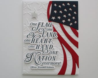 250th Anniversary Card, 4th of July, Patriotic Waving Flag, One Flag One Nation, Red White Blue, Stars, Veterans,  Independence Day