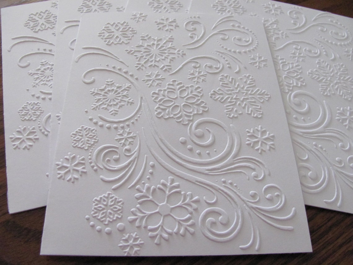 Snowflake Embossed Cards White Embossed Christmas Card Set Etsy