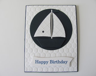 Sail Boat Card, Birthday Sail boat Card, Happy Birthday Boat Card, Handmade Birthday Card, Masculine Cards, Birthday Day Card, Gift for Him