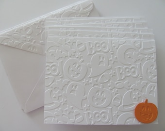 Halloween Cards, Set of 6 Halloween Cards, Ghost Cards, Embossed Halloween Cards, Greeting Cards Handmade, Ghost, Pumpkins Cards