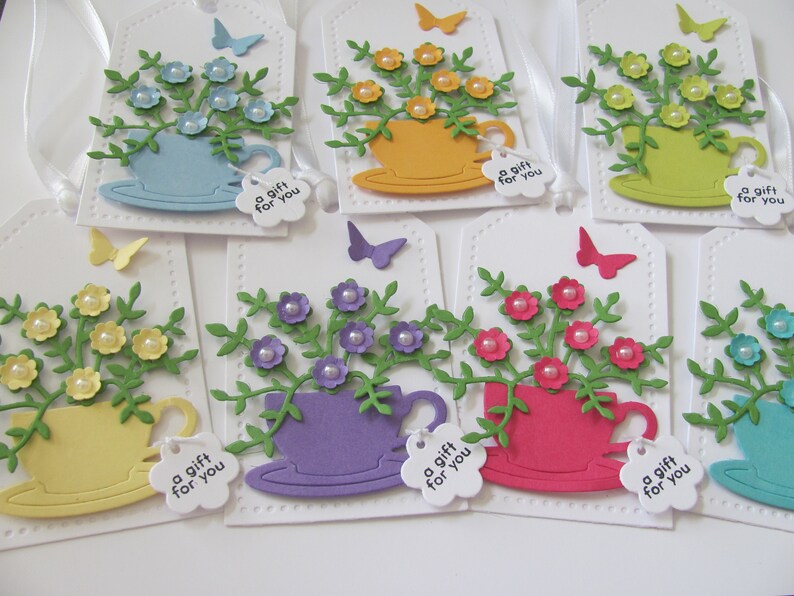 Tea Cup Gift Tags Set of 7 Tea Cup Favor Tags Tea Party Etsy