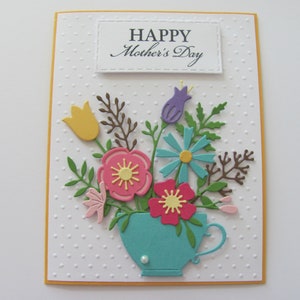 Mother's Day Flower Card, Happy Mother's Day Card, Mom Cards, Flower Tea Cup Card, Flower Cards, Handmade Mother's Day Card, Gift For Her