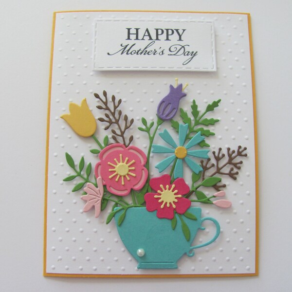 Mother's Day Flower Card, Happy Mother's Day Card, Mom Cards, Flower Tea Cup Card, Flower Cards, Handmade Mother's Day Card, Gift For Her