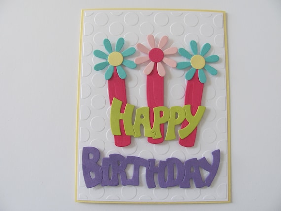 Happy Birthday Flower Candle Card, Flower Birthday Card, Birthday Card, Embossed Card, Gifts for Her, Embossed Birthday Card, Birthday Cards
