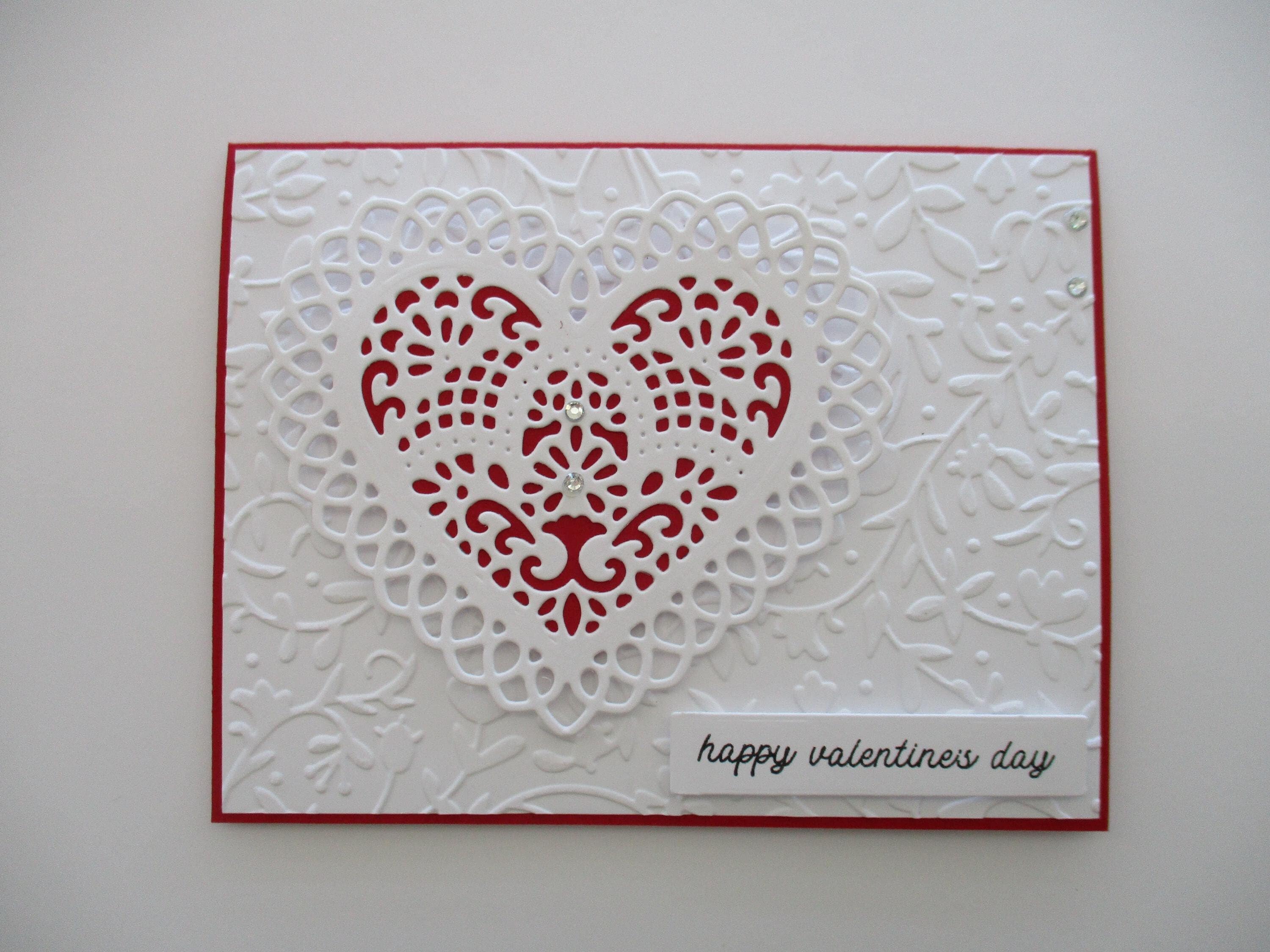 Valentine's Day Card, Heart Card, Valentines, Red and White, Embossed ...