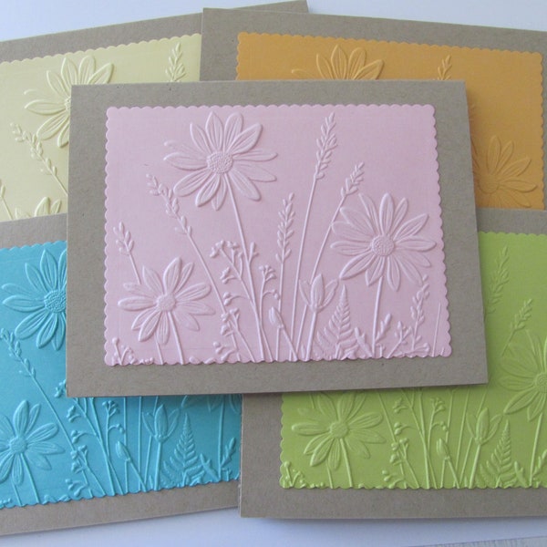 Wildflower Cards set of 5, All Occasion Card Set, Wildflowers, Handmade Card Set, Blank Cards, Greeting Card Set, Embossed Cards, Kraft