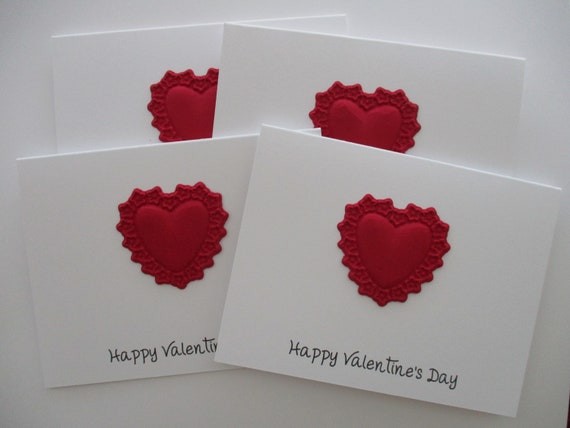 Embossed Heart Card Set of 4, Valentines Day Cards, Greeting Cards