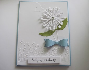 Handmade Embossed Dandelion Happy Birthday Card