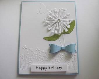 Happy Birthday Dandelion Card, Birthday Cards, Handmade Birthday Card, Dandelion Flower Card, Embossed Card, Flower Birthday Card, Dandelion