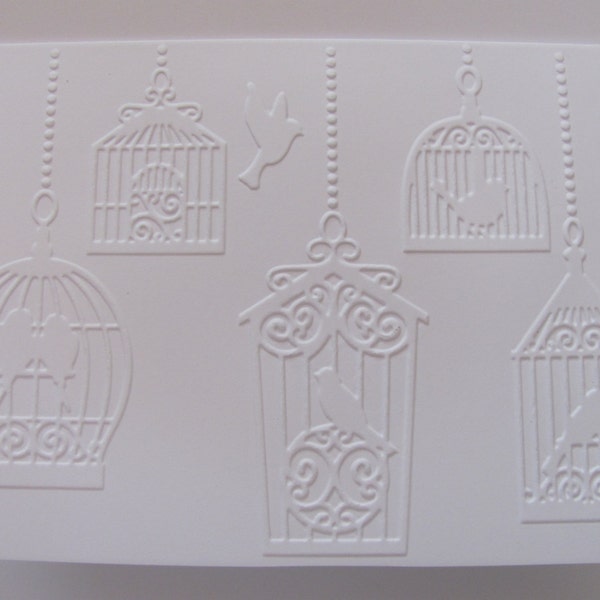 Embossed Bird Cage Card Set of 6, Embossed Bird Cage Cards, Blank Cards, Bird Cage Stationery Set, Note Cards, White, Bird Cage