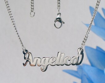 Silver Tone Zacria Italic Name Necklace Angelica Silver Tone Zacria Italic Name Necklace Angelica