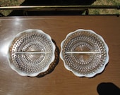 Hobnail Moonstone Dish, 2 Round Divided Hobnail Moonstone Dishes, 2 Round Divided Opalescent Hobnail dishes