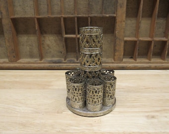 Lip Stick Holder, Gold Filigree Metal Lipstick Holder, Ornate Metal Lip Stick Holder, Vanity Makeup Organizer