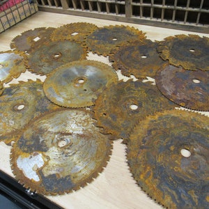 Rusty Saw Blades, 2 Rusty Saw Blades- yard art, assemblage supplies