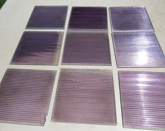 1900 Antique American Luxfer Solarized Purple Ribbed Glass Window Tile c 