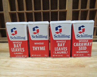 Schilling Spice Tins, 3 1/4" Tall Schilling Spice Tins, Vintage Schilling Spice Tins,