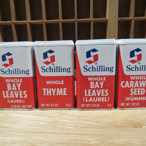 Schilling Spice Tins, 3 1/4" Tall Schilling Spice Tins, Vintage Schilling Spice Tins,