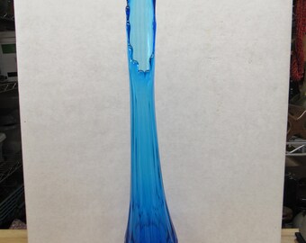 Blue Swung Vase, 19" Tall Stunning Swung Fluted Pedestal Vase, Sapphire Blue Glass Vase, Tall Blue Glass Vase, Blue Stretch Vase