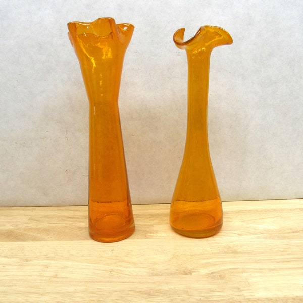 Orange Glass Vases, Choose Between 2 Stunning Swung Style Fluted Pedestal Vases, Tall Orange Glass Vases