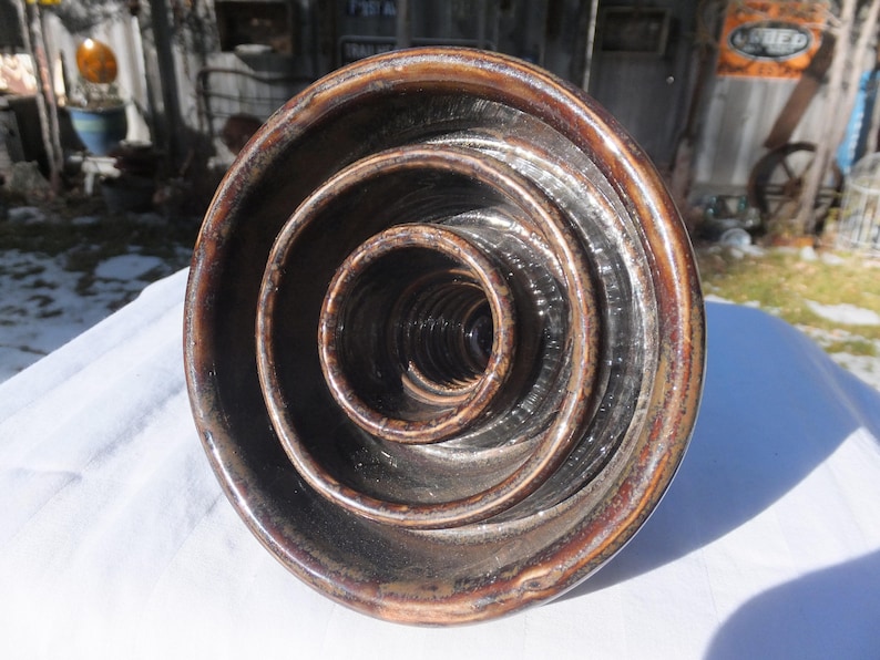 collectible Large Mottled Brown Porcelain Insulator pretty porcelain Brown Porcelain Insulator