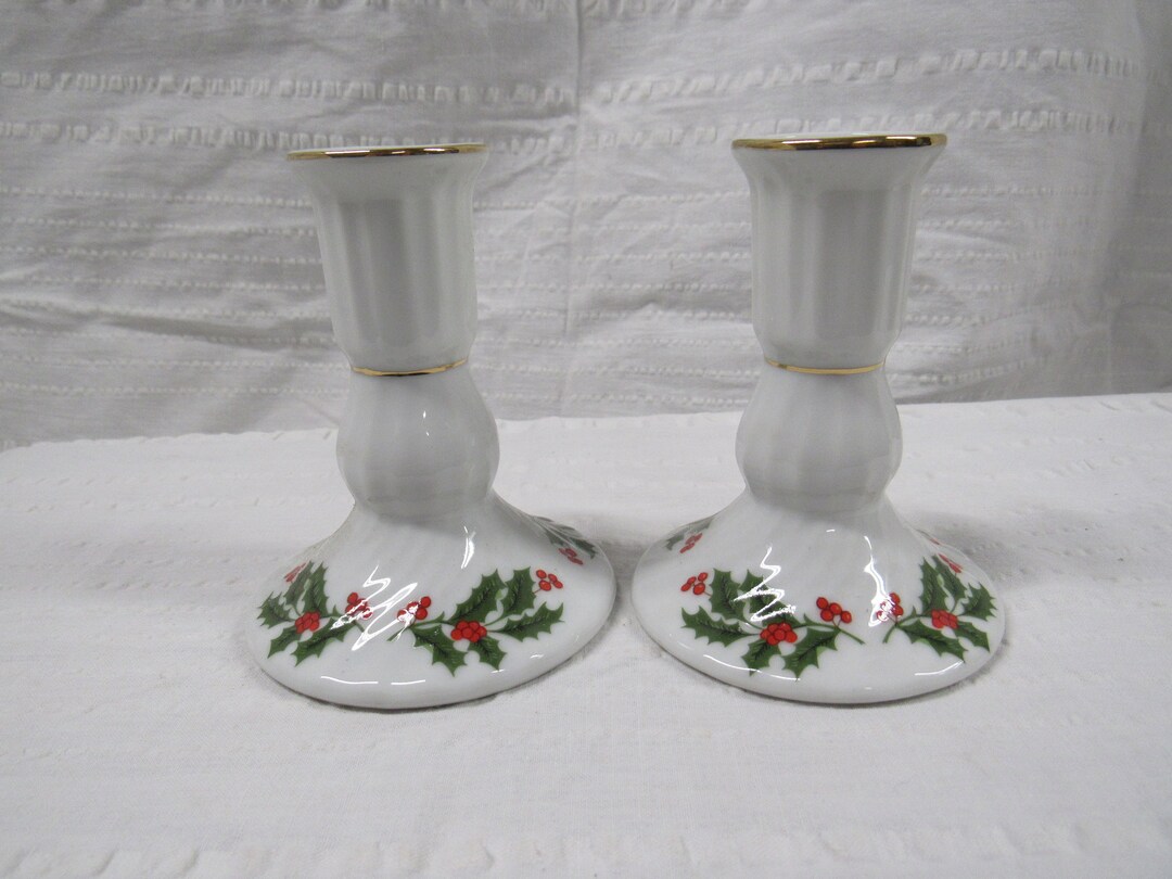 Holly Candle Holders, christmas Holly Brand Porcelain Candle Holders Etsy