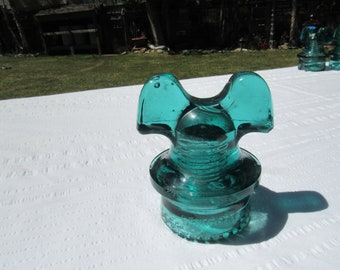 Mickey Mouse Insulator, Aqua Glass Mickey Mouse Hemingray glass Insulator - collectible, pretty glass