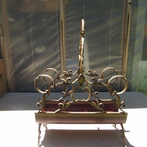 Ornate Magazine Rack, Brass and Wood Magazine Rack, Mid Century Modern Magazine Rack