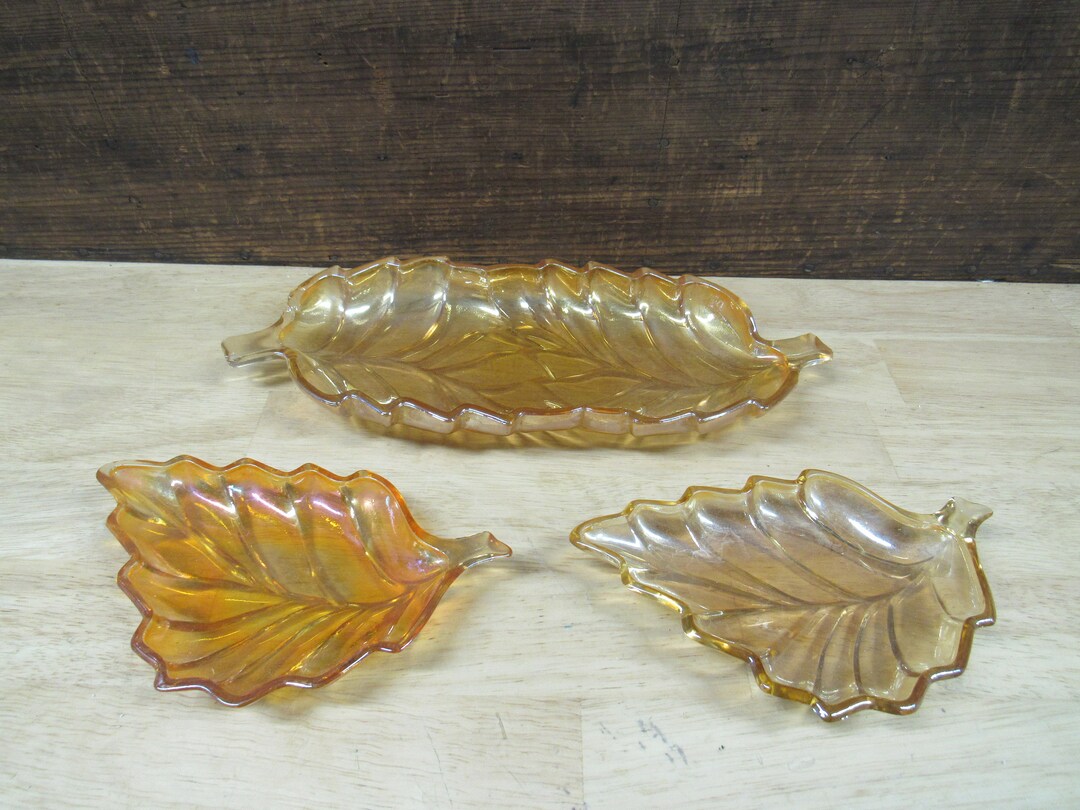 Carnival Glass Leaves, 3 Carnival Glass Leaf Candy Dishes Etsy